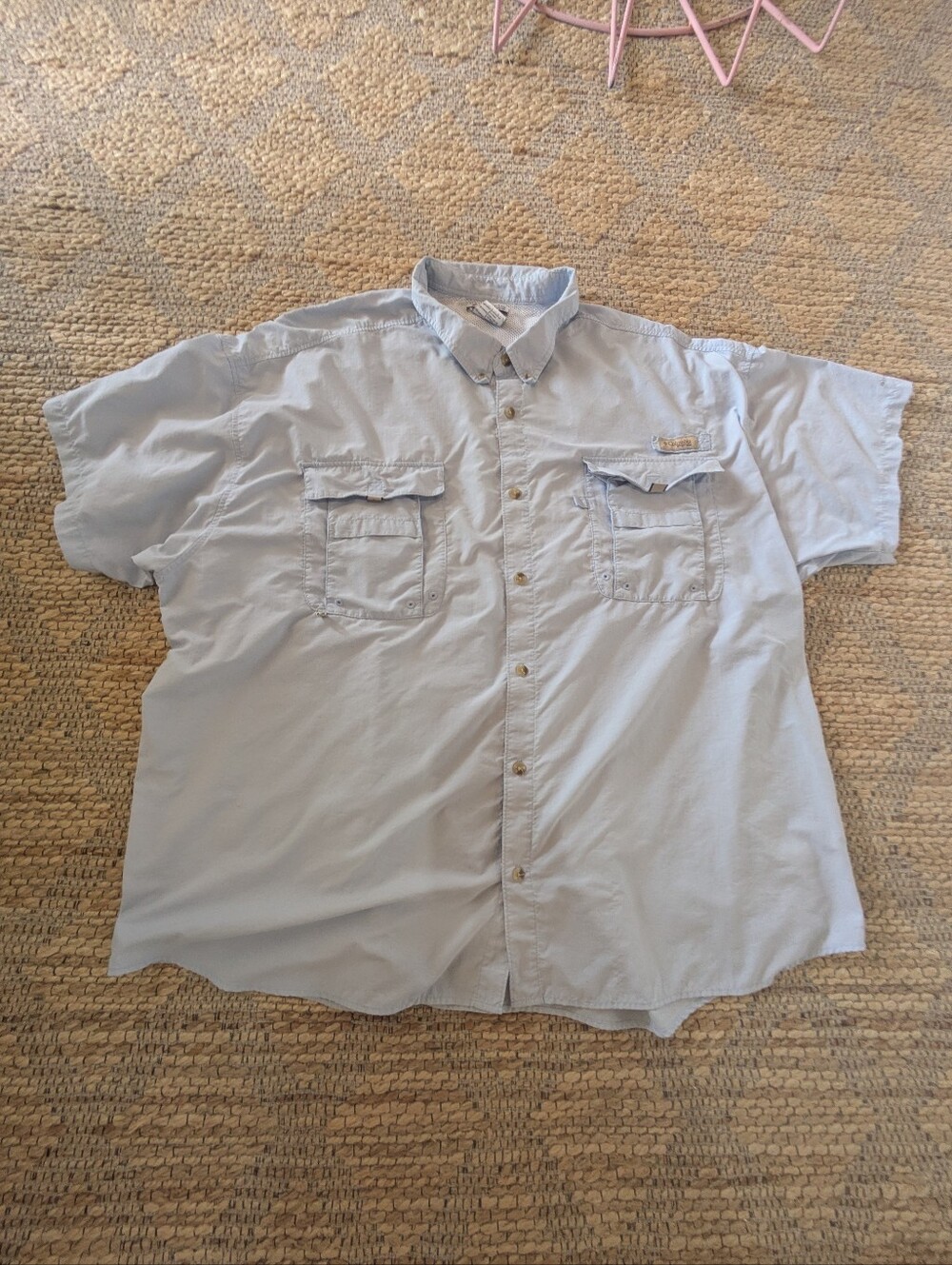Columbia PFG Fishing Shirt Men's Big & Tall 4XL Blue Short Sleeve Vented Pockets